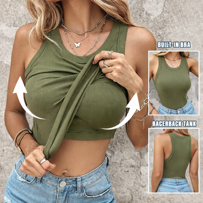Round Neck Built In Bra Tank
