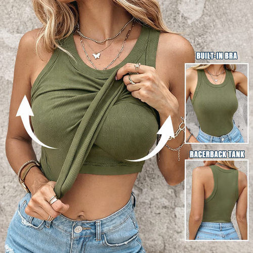 Round Neck Built In Bra Tank