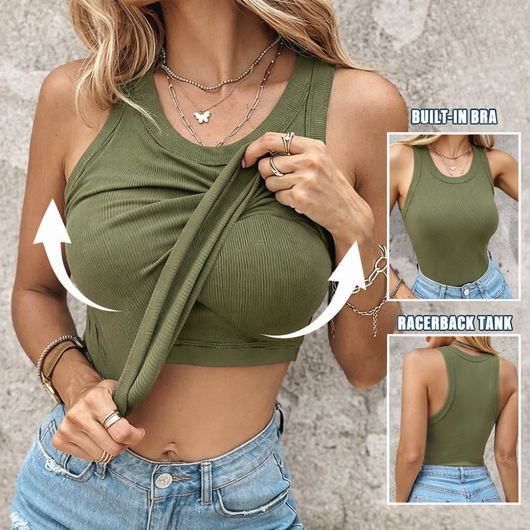 Round Neck Built In Bra Tank